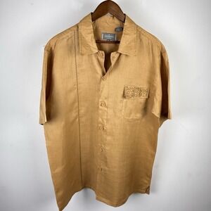 Vanetti Le Collezioni 100% Linen Short Sleeve Button Front Shirt Mens XL‎ Tan